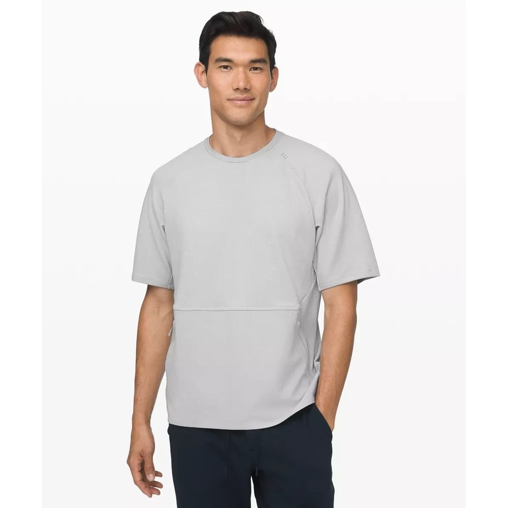 Lululemon Mobility Training Crew Top Men XL Grey‎ Performance Zip Pockets DWR